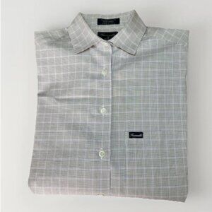 Faconnable Women’s Woven Check Print Button Down Cotton Dress Shirt Size Small
